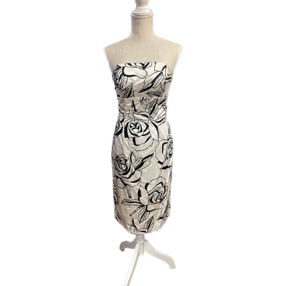 mica Strapless White and Black Beaded Dress